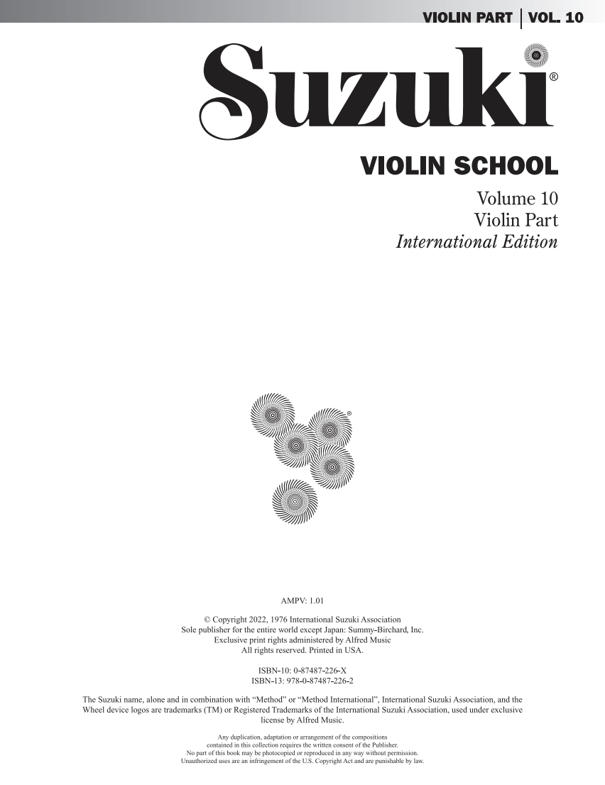 Suzuki Violin School Book/Vol. 10 International Edition - Violin Book Only [No CD] 0226