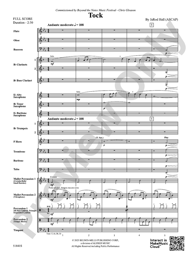 Tock - Concert Band Conductor Score & Parts(Digital Download)