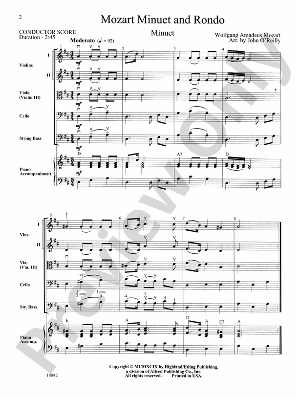 Mozart Minuet & Rondo – String Orchestra Conductor Score & Parts (Digital Download)
