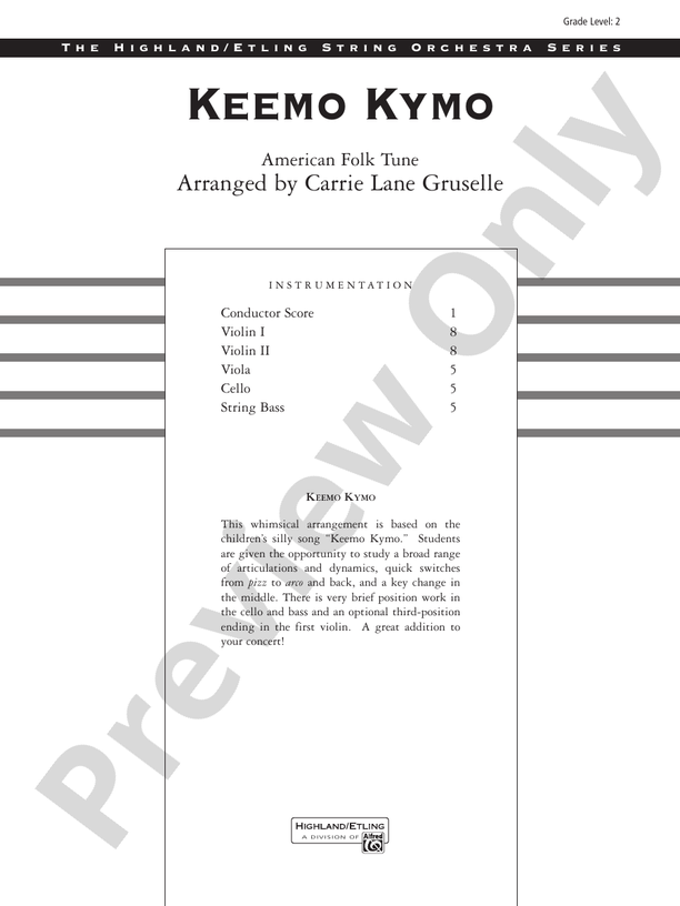 Keemo Kymo – String Orchestra Conductor Score & Parts (Digital Download)