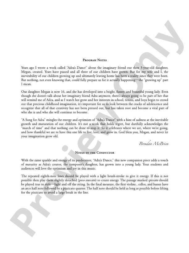 A Song for Adra – String Orchestra Conductor Score & Parts (Digital Download)