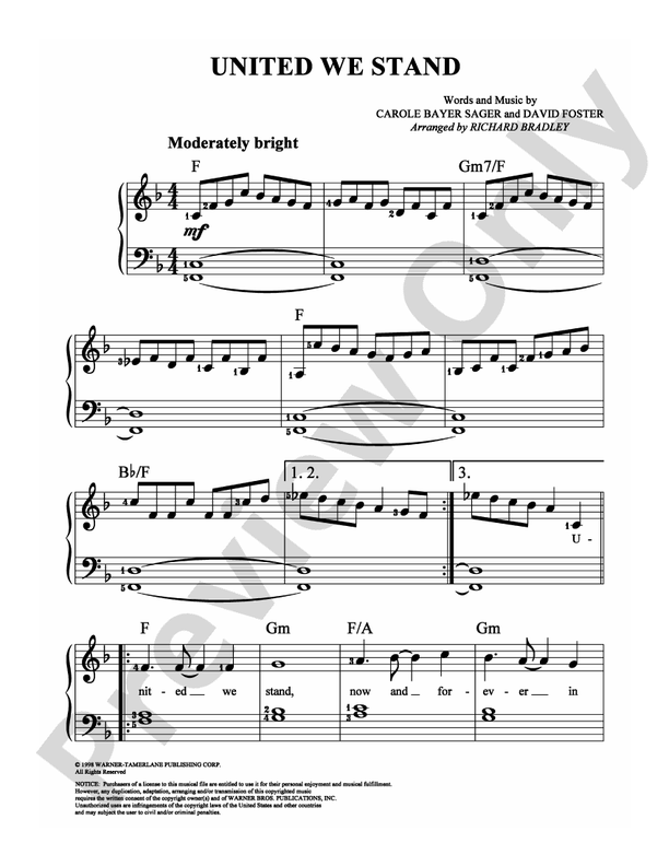 United We Stand - Arr. Richard Bradley - Easy Piano (Digital Download)
