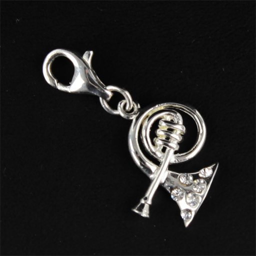 Charm - Silver French Horn with Crystals - Clip-on
