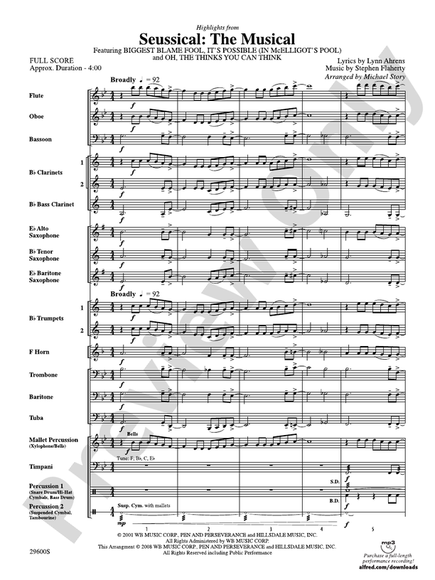 Seussical: The Musical - Concert Band Conductor Score & Parts (Digital Download)