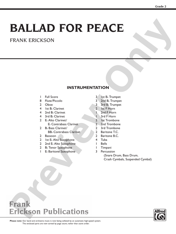 Ballad for Peace - Concert Band Conductor Score & Parts (Digital Download)