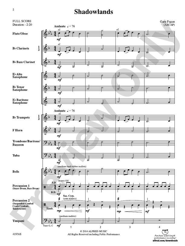Shadowlands - Concert Band Conductor Score & Parts (Digital Download)