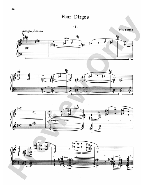 Bartok - Four Nenies, Op. 8 - Piano Solo (Digital Download)