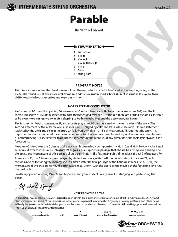 Parable - String Orchestra Conductor Score & Parts (Digital Download)