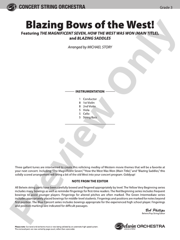 Blazing Bows of the West! – String Orchestra Conductor Score & Parts (Digital Download)