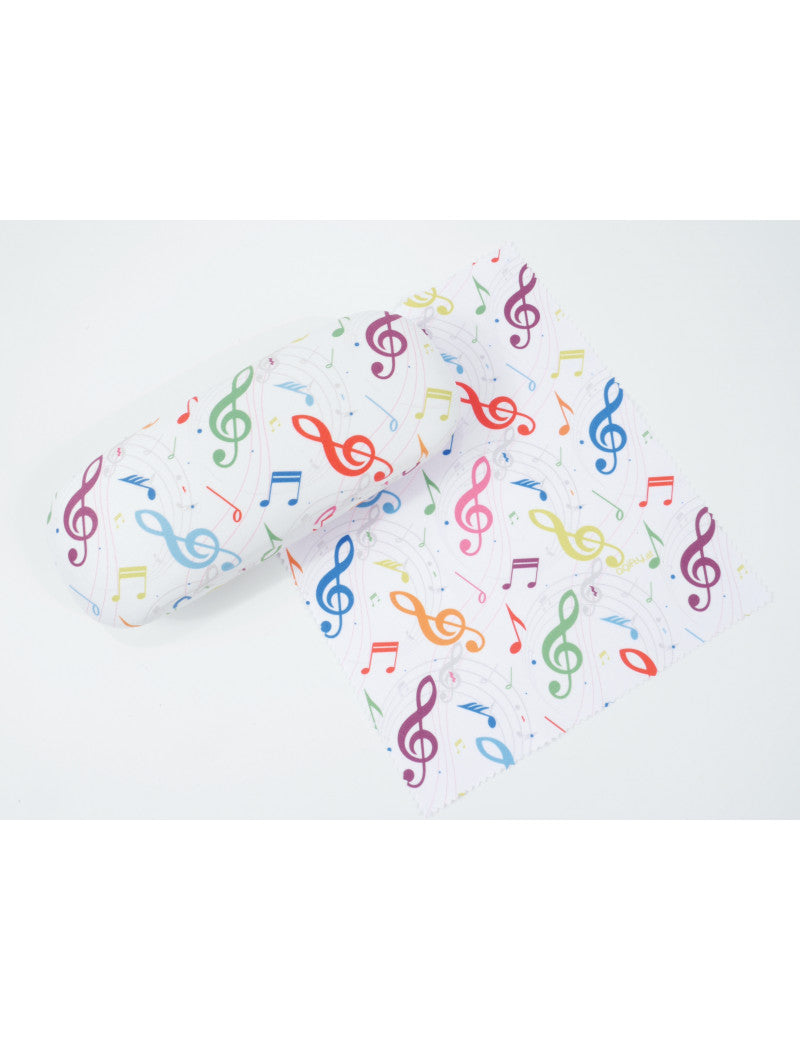Glasses Case and Cleaning Cloth White with Colourful Notes and Clefs