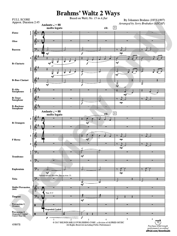Brahms' Waltz 2 Ways - Concert Band Conductor Score & Parts (Digital Download)