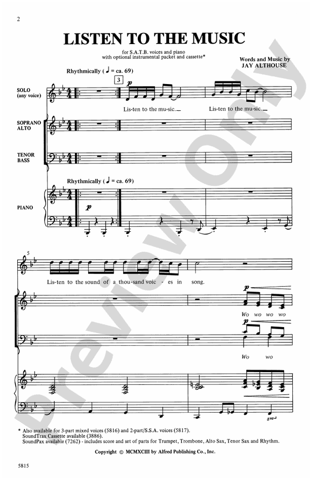 Listen to the Music - Jay Althouse – SATB Choral Octavo (Digital Download)