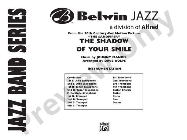 The Shadow of Your Smile (from The Sandpiper) - Jazz Ensemble Conductor Score & Parts(Digital Download)