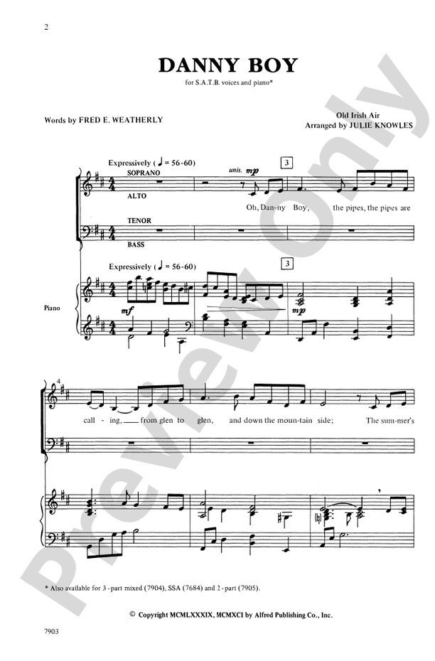 Danny Boy - Arr. Julie Knowles – SATB Choral Octavo (Digital Download)