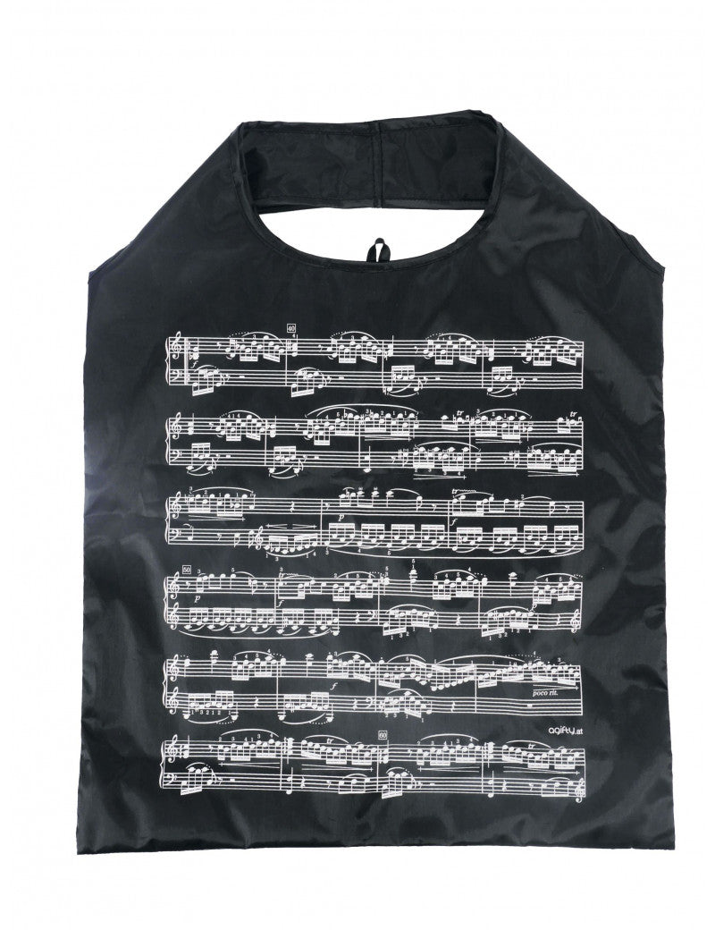Folding Mini Shopping Bag Black with White Manuscript