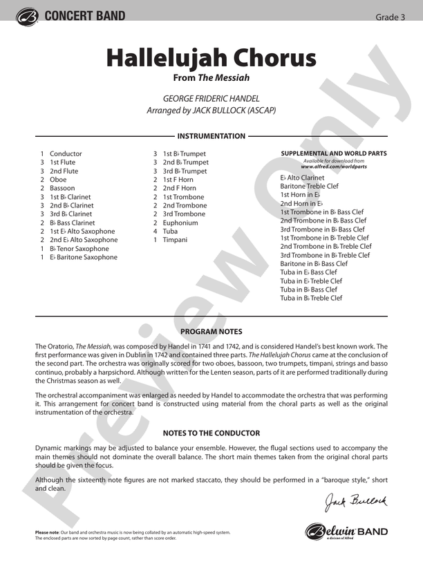 Hallelujah Chorus (From The Messiah) - Concert Band Conductor Score & Parts (Digital Download)