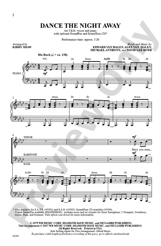 Dance the Night Away – TBB Choral Octavo (Digital Download)
