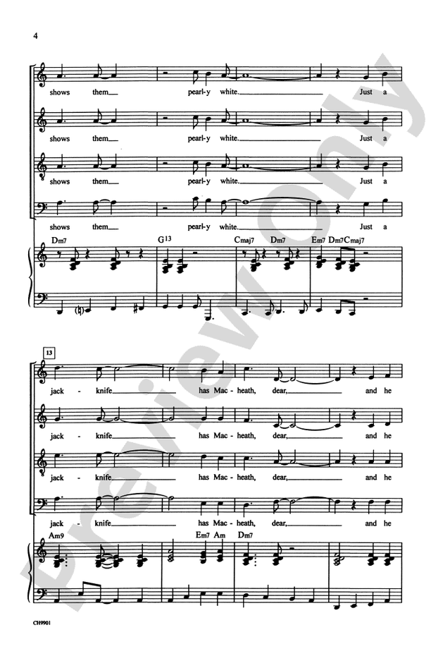 Mack the Knife - Arr. Russell L. Robinson – SATB Choral Octavo (Digital Download)