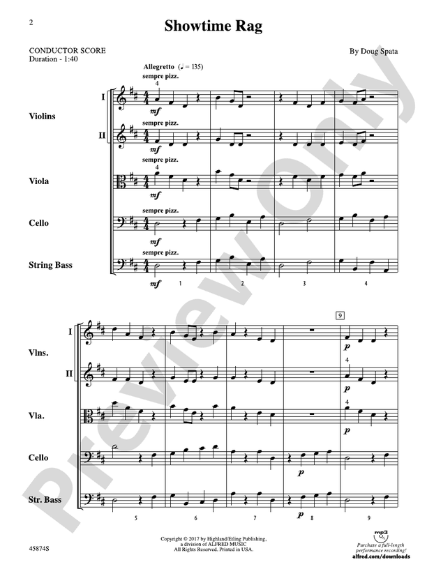 Showtime Rag - String Orchestra Conductor Score & Parts (Digital Download)
