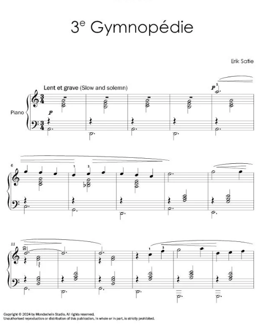 Satie - Trois Gymnopédies - Piano Solo Mondschein MSP528494