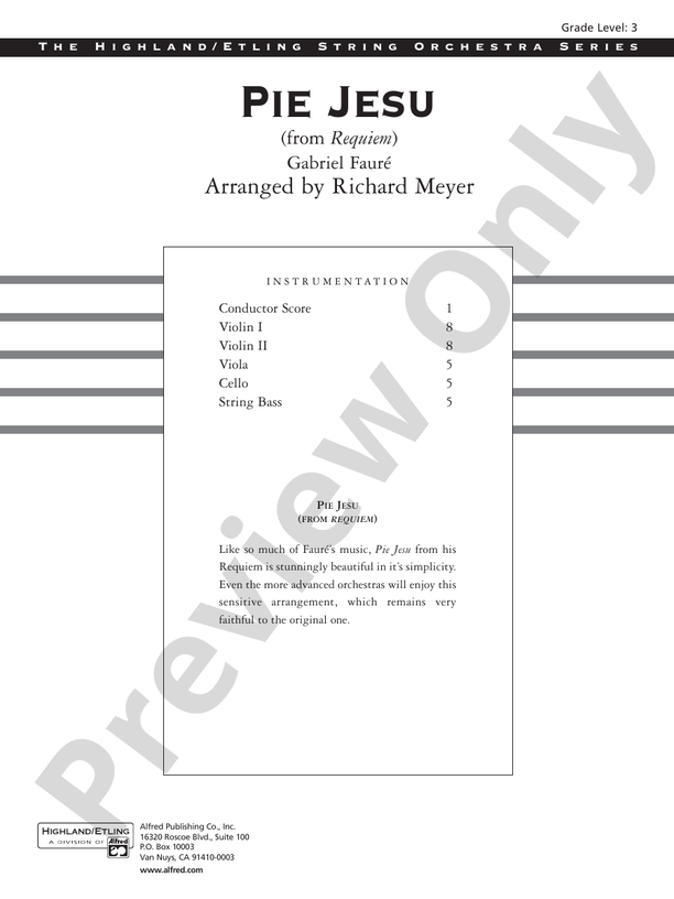 Pie Jesu from "Requiem" – String Orchestra Conductor Score & Parts (Digital Download)
