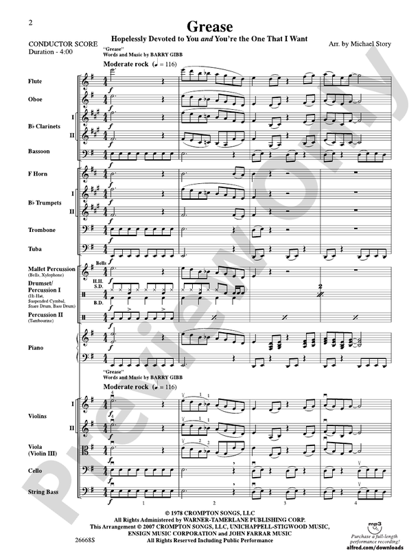 Grease – Full Orchestra Conductor Score & Parts (Digital Download)
