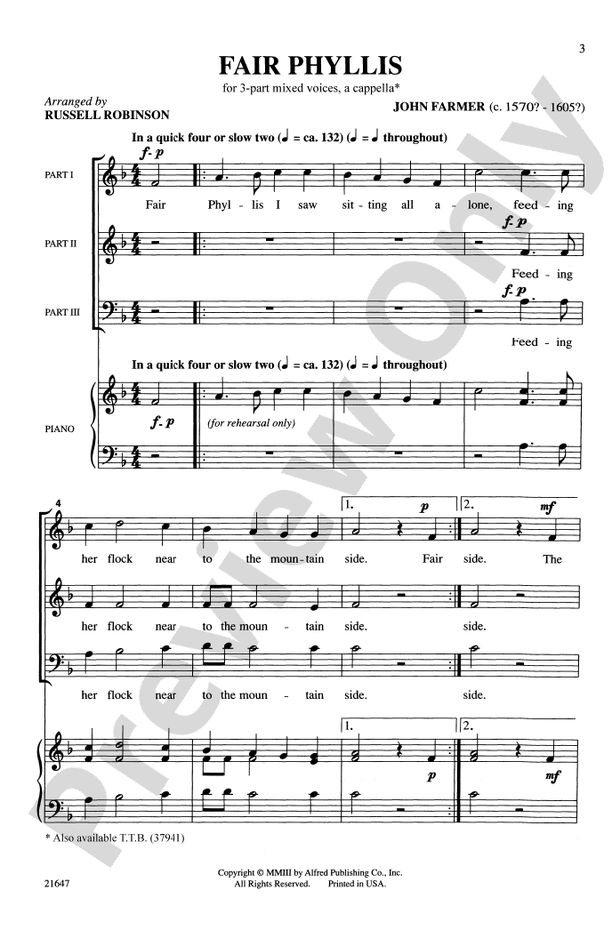 Fair Phyllis – 3-Part Mixed, a cappella Choral Octavo (Digital Download)
