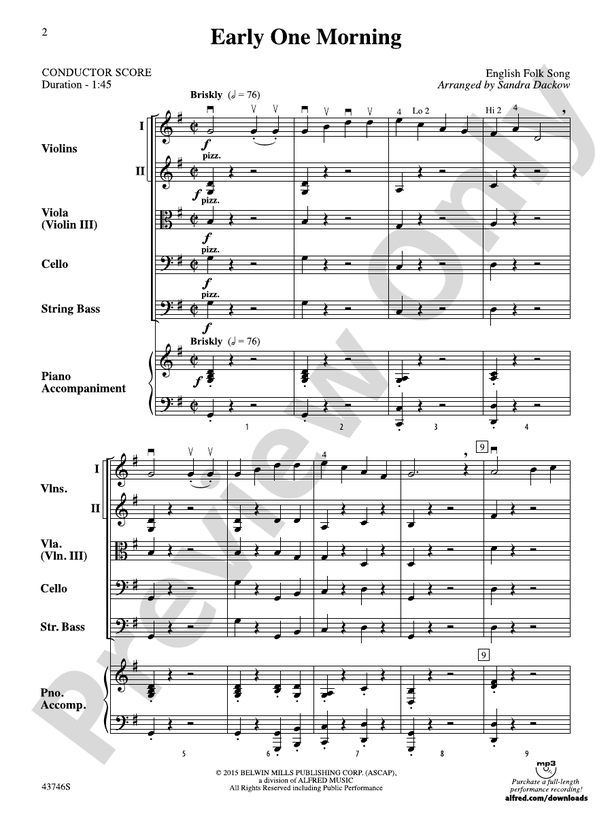 Early One Morning – String Orchestra Conductor Score & Parts (Digital Download)