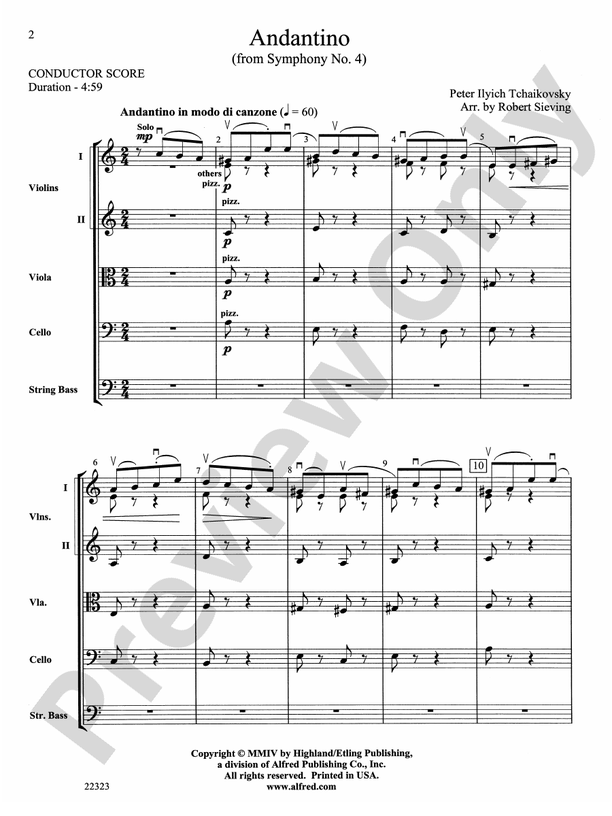Andantino (from Symphony No. 4) – String Orchestra Conductor Score & Parts (Digital Download)