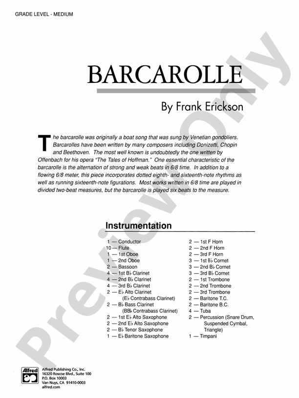 Barcarolle - Concert Band Conductor Score & Parts (Digital Download)