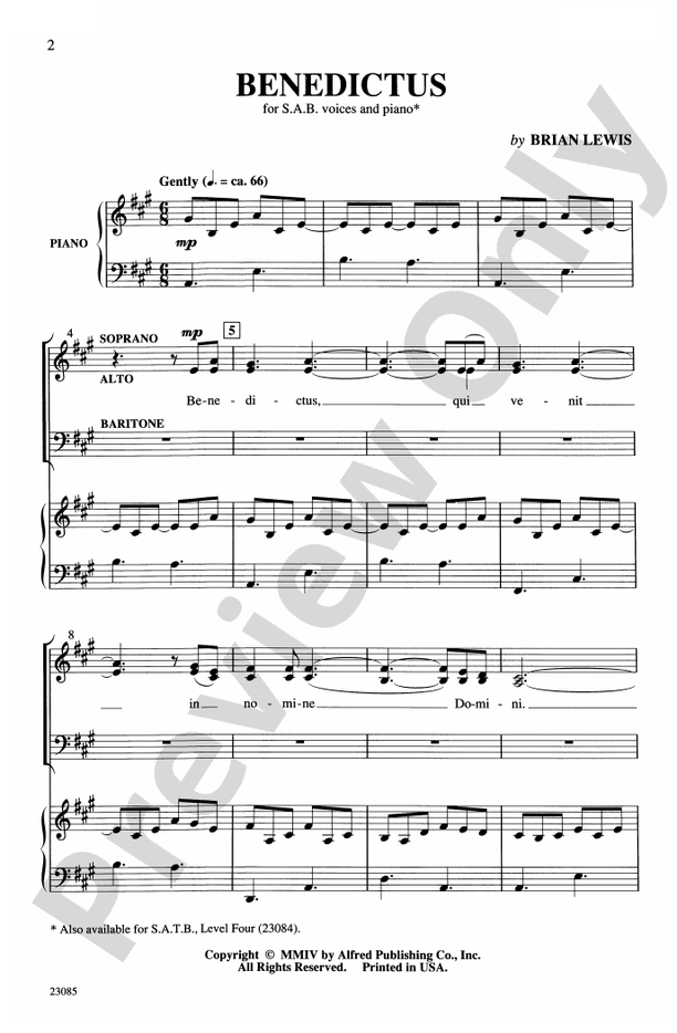 Benedictus - Brian Lewis – SAB Choral Octavo (Digital Download)