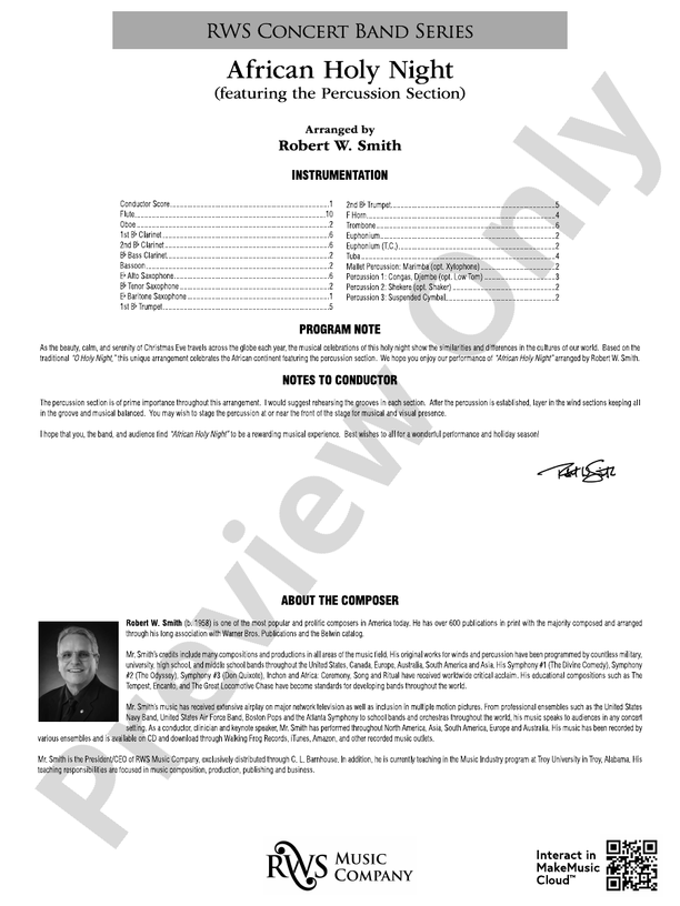 African Holy Night - Concert Band Conductor Score & Parts (Digital Download)