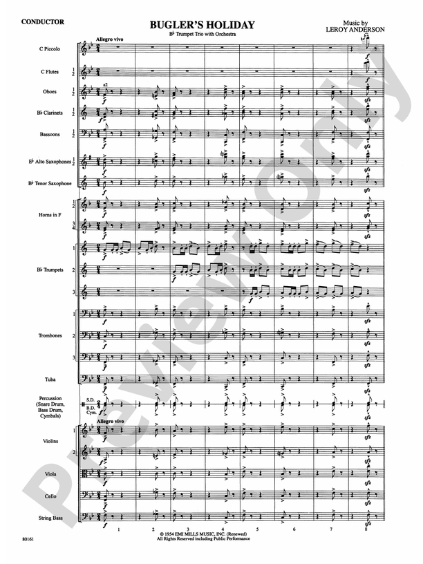 Bugler's Holiday – Full Orchestra Conductor Score & Parts (Digital Download)