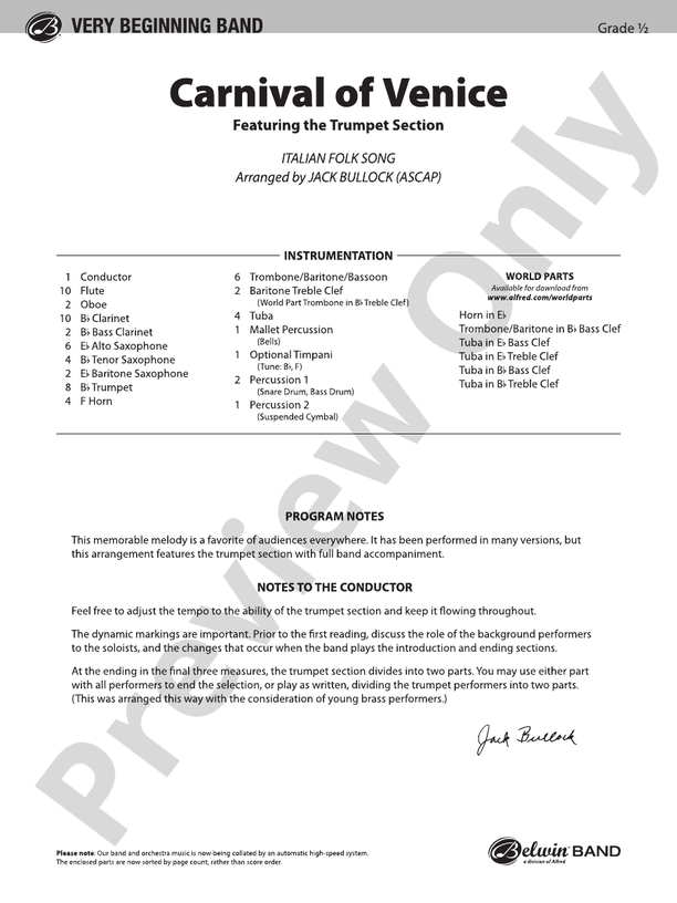 Carnival of Venice - Concert Band Conductor Score & Parts (Digital Download)