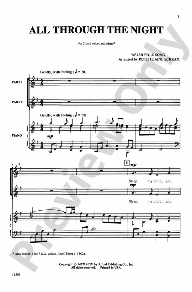 All Through the Night - Arr. Ruth Elaine Schram - 2-Part Choral Octavo (Digital Download)
