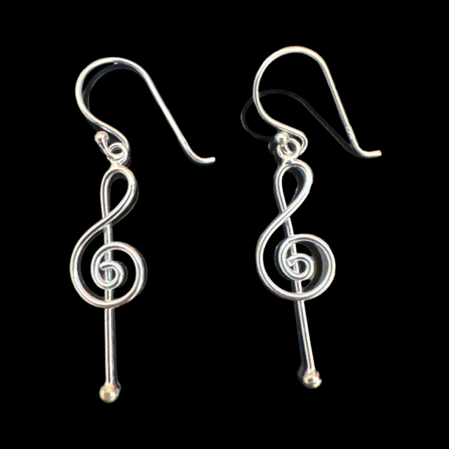 Treble Clef Drop Earrings with a Long Tail Sterling Silver