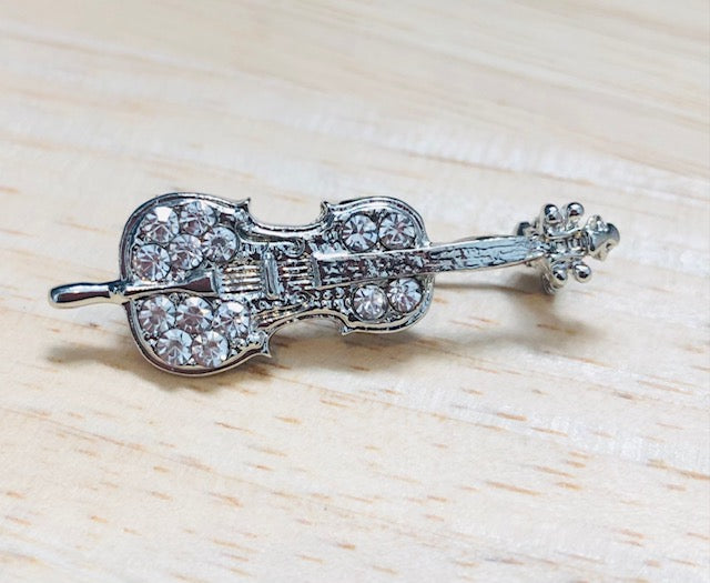 Silver Cello Brooch with Diamantes 4cm