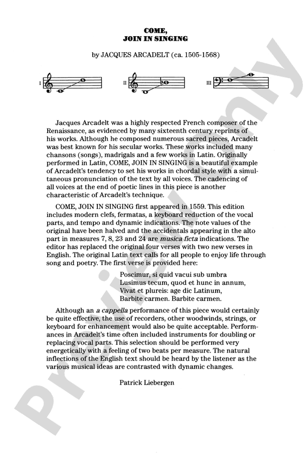 Come, Join in Singing – 3-Part Mixed, a cappella Choral Octavo (Digital Download)