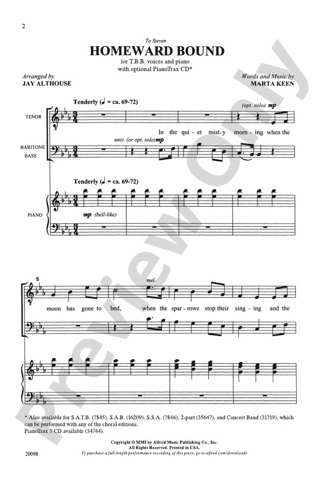 Homeward Bound – TBB Choral Octavo (Digital Download)