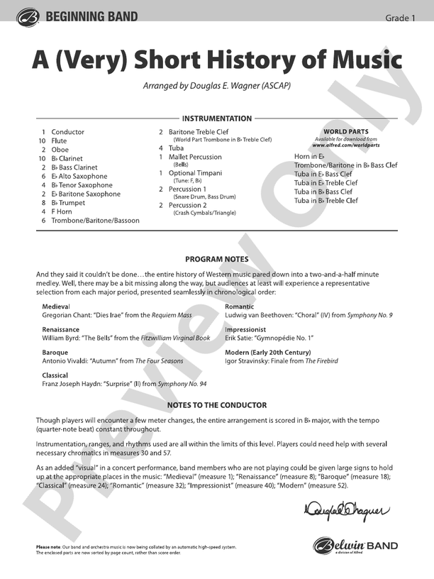 A (Very) Short History of Music - Concert Band Conductor Score & Parts (Digital Download)