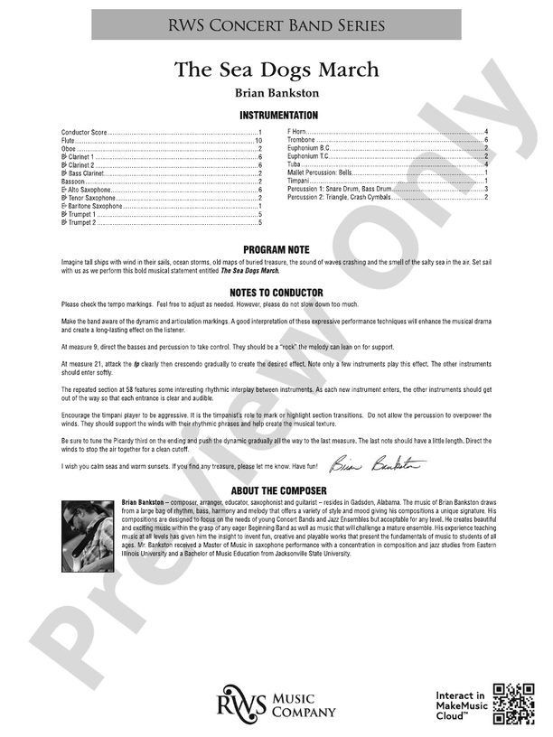 The Sea Dogs March - Concert Band Conductor Score & Parts (Digital Download)