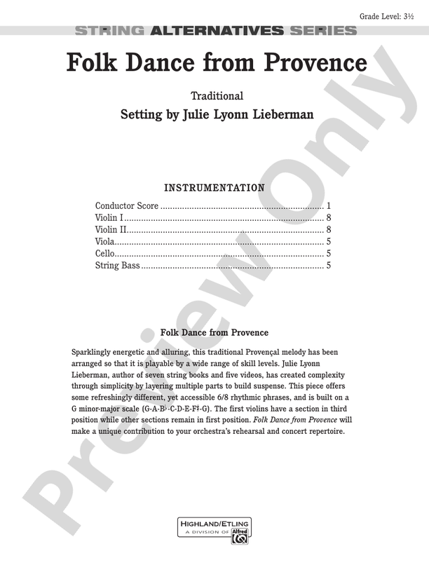 Folk Dance from Provence – String Orchestra Conductor Score & Parts (Digital Download)