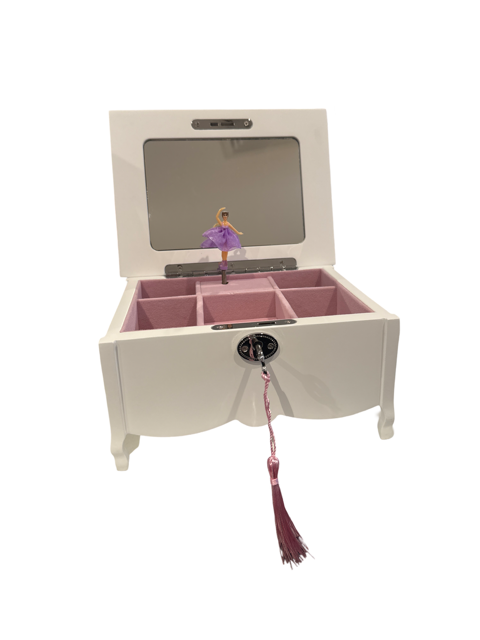 Ballet Jewellery Box White Wooden with Ballering in Purple Tutu Inside