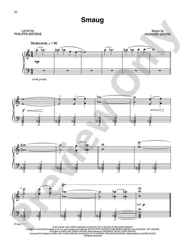 Smaug (from The Hobbit: The Desolation of Smaug) - Piano (Digital Download)