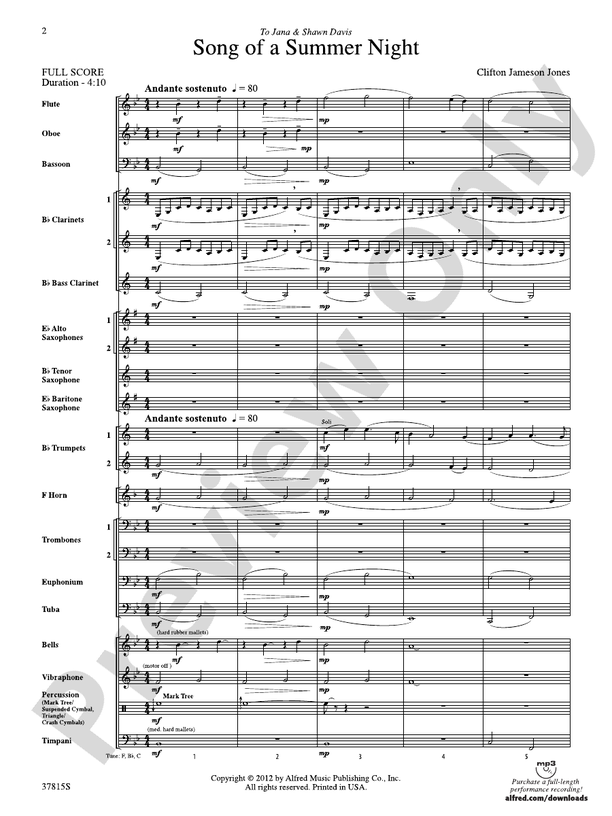 Song of a Summer Night - Concert Band Conductor Score & Parts (Digital Download)