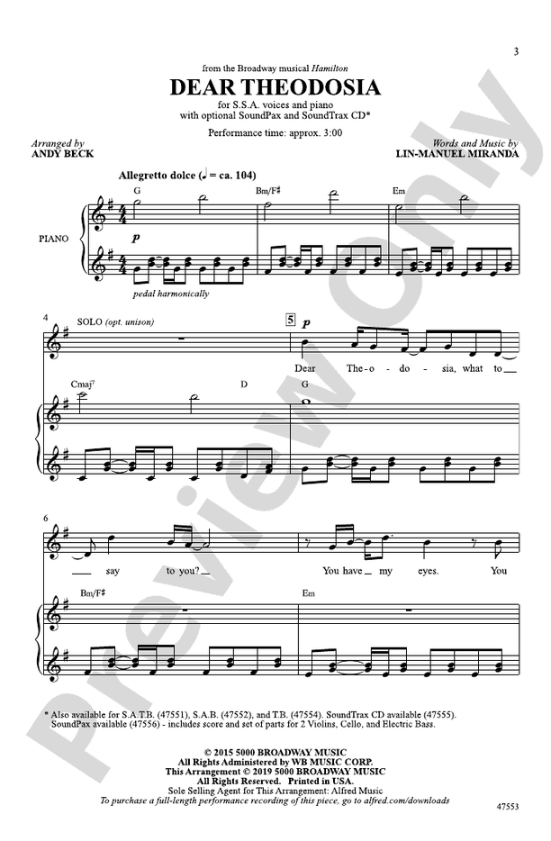 Dear Theodosia – SSA Choral Octavo (Digital Download)
