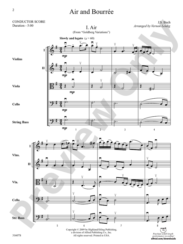 Air and Bourreé – String Orchestra Conductor Score & Parts (Digital Download)
