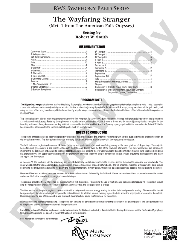 The Wayfaring Stranger - Mvt. 1 from The American Folk Odyssey - Concert Band Conductor Score & Parts (Digital Download)