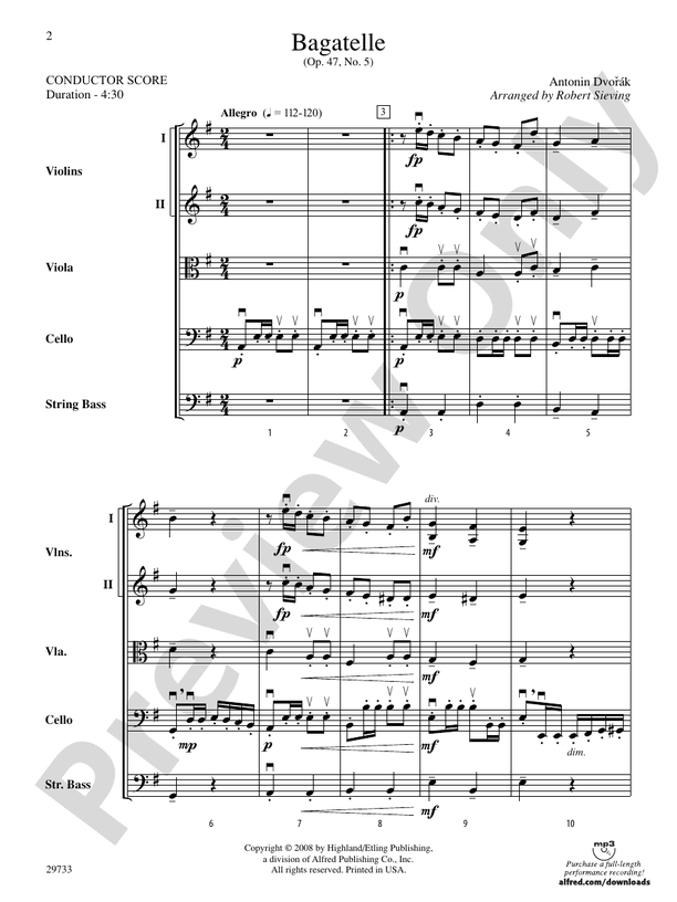 Bagatelle (from Op. 47, No. 5) – String Orchestra Conductor Score & Parts (Digital Download)