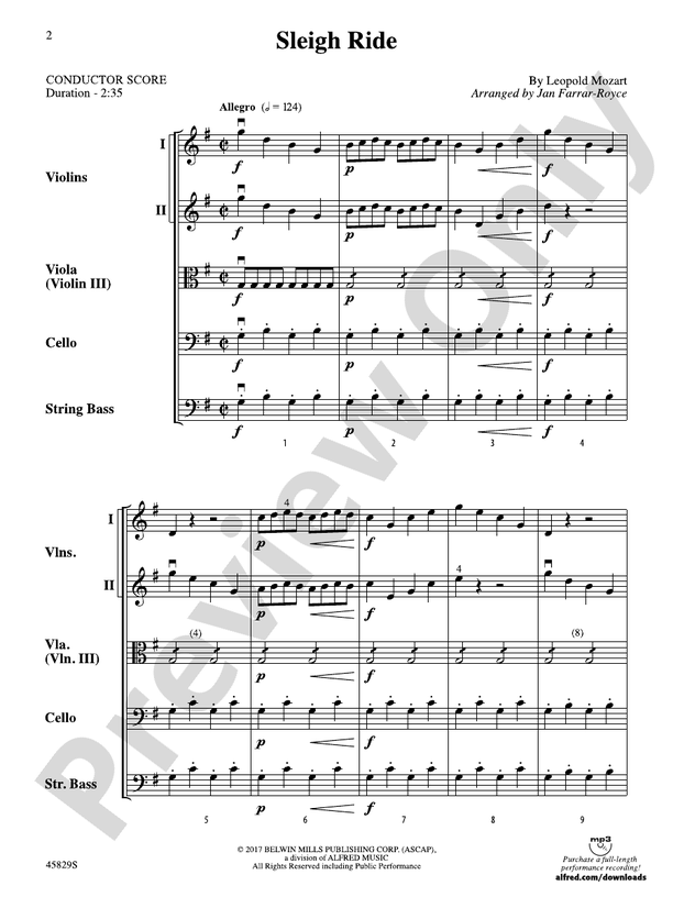 Sleigh Ride (Grade 2) - String Orchestra Conductor Score & Parts (Digital Download)